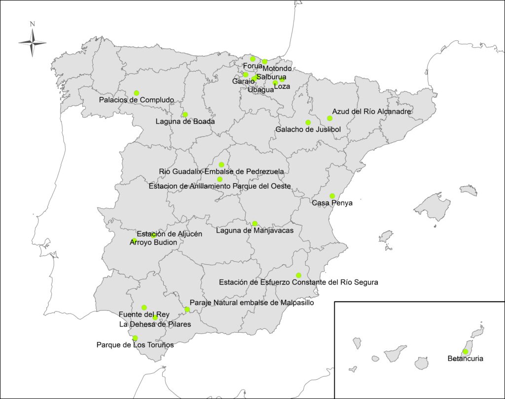 Mapa de las estaciones de anillamiento